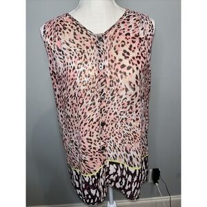 CAbi #108 Small Beguile Animal Button Front Top Shirt Blouse Sleeveless NWT